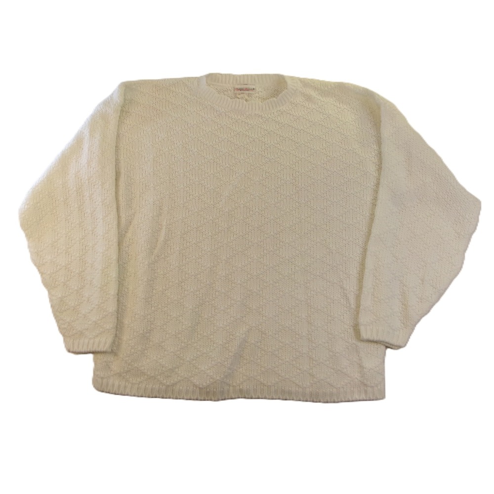 Bobbie Brooks Women Small Sweater White Textured Diamond Knit Crewneck Vintage